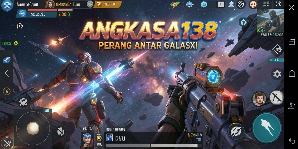 Tampilan gameplay seru dalam ANGKASA138 dengan pertempuran luar angkasa yang intens.