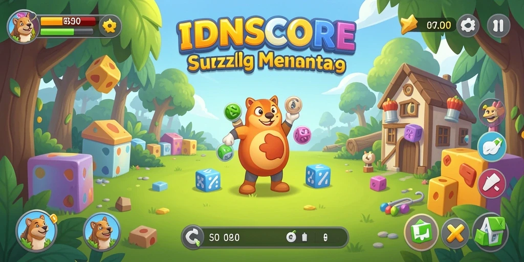 Tampilan utama gameplay Puzzle IDNSCORE yang menegangkan dan penuh warna.