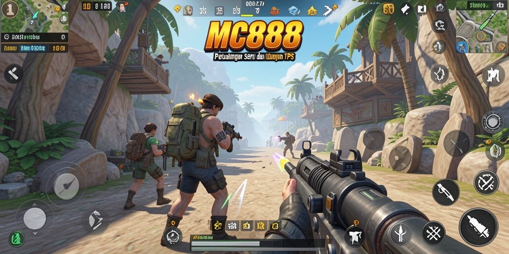 Screenshot gameplay <strong>MC888</strong> menunjukkan aksi TPS yang mendebarkan.